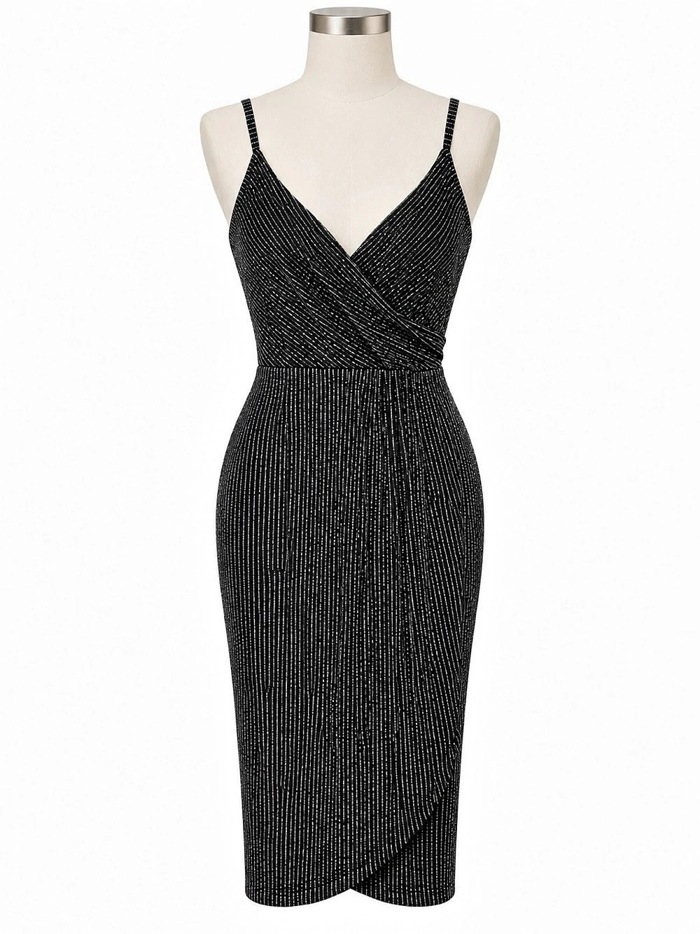 Mia Rose Black Silver Shimmer Metallic Stripe Bodycon Cocktail Dress 2X